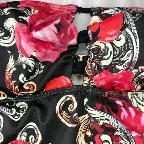 GUESS Los Angeles Strapless Brown w/ Floral Design Tankini Swimsuit Top Size S - Picture 5 of 8